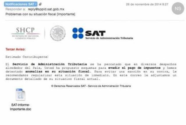 ejemplo correo falso SAT